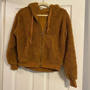 American Eagle Golden Yellow/Orange High-Pile Sherpa Fleece Zip-Up Hoodie
